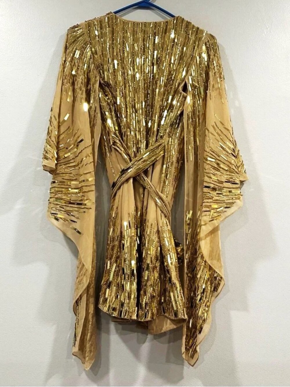 MAC DUGGAL Cape Sleeve Embellished Sequin Wrap Dress NWT - Picture 9 of 12